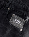 Schwarze Jeans-Shorts mit Leopardenmuster und Taschen