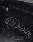 Schwarze Jeans-Shorts mit Leopardenmuster und Taschen