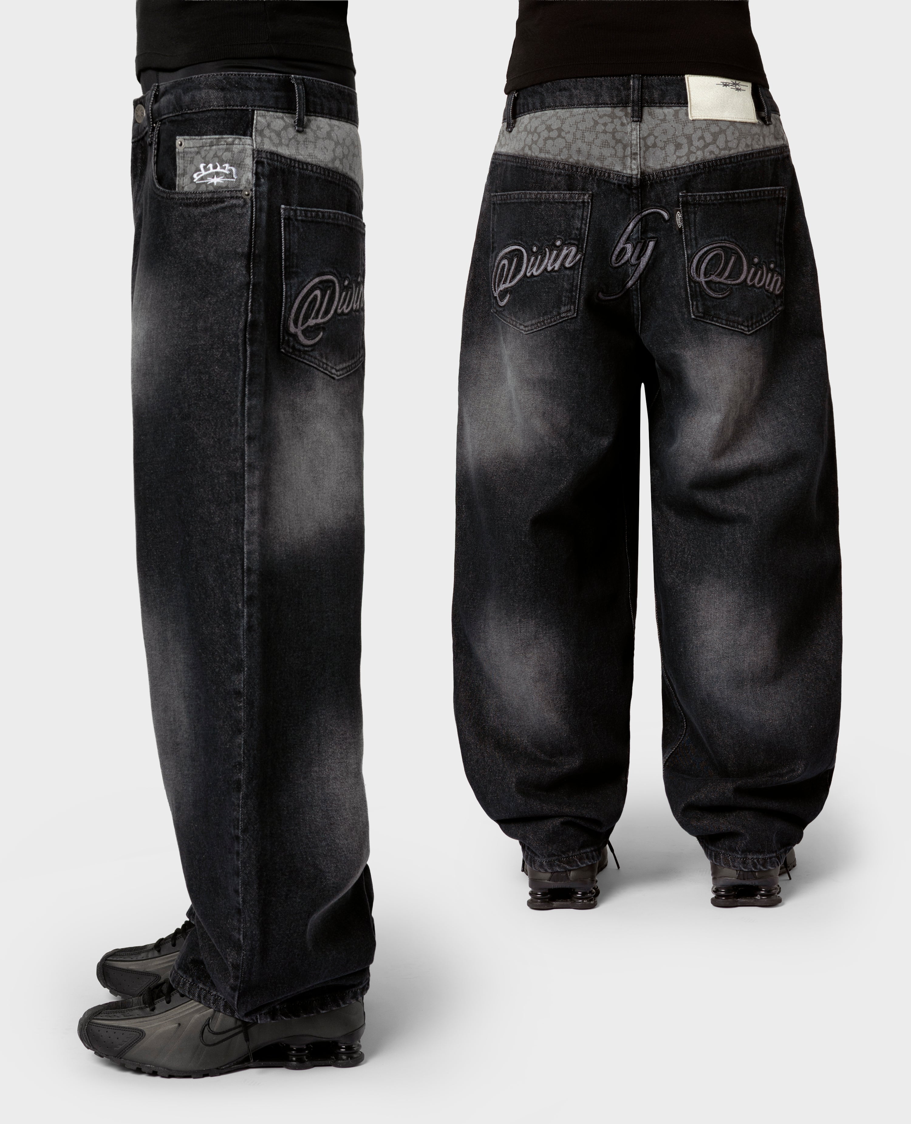 SCHWARZER LEOPARDEN-POCKET-DENIM