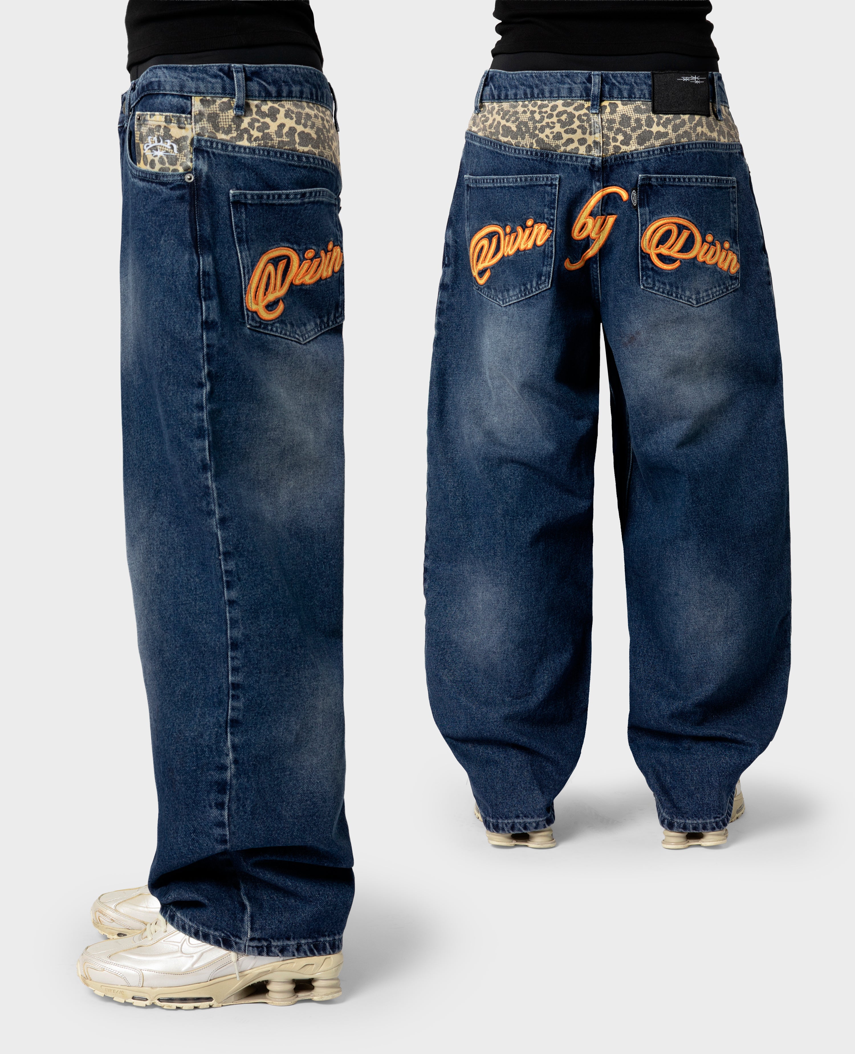 BLAUER LEOPARDEN-POCKET-DENIM
