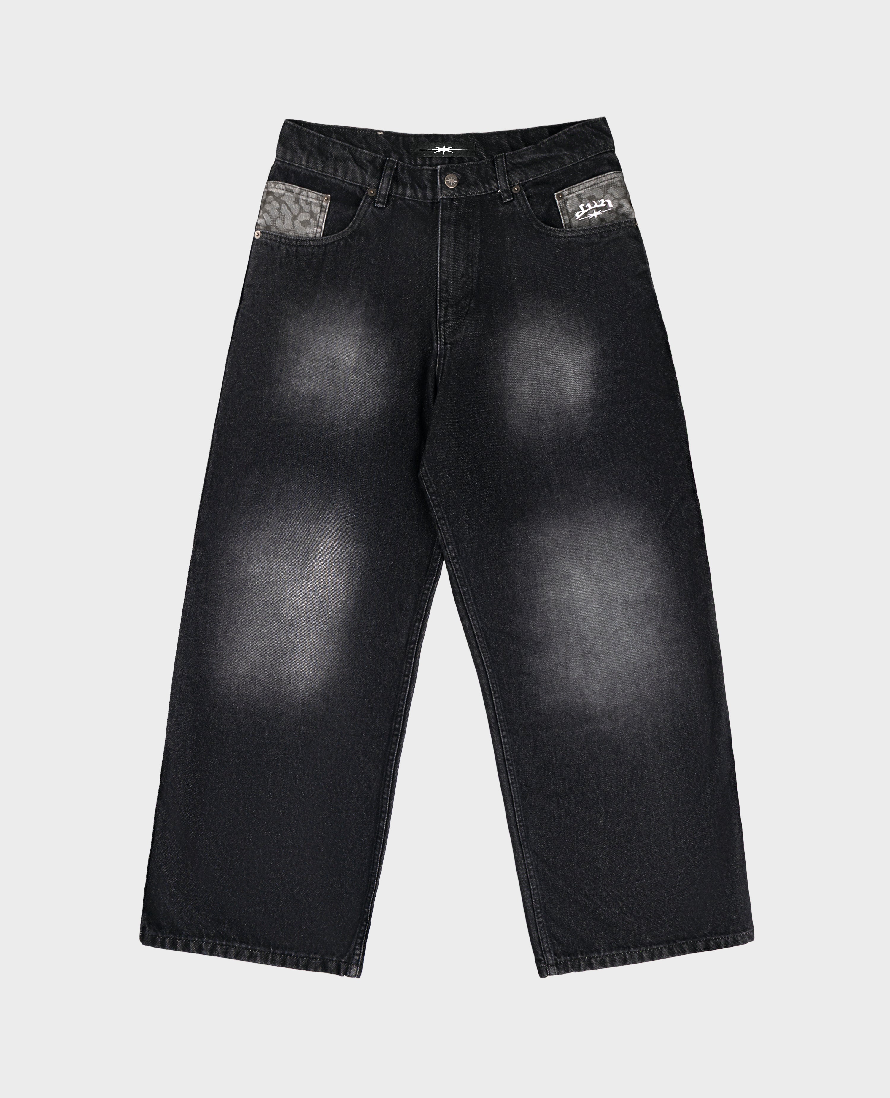 SCHWARZER LEOPARDEN-POCKET-DENIM