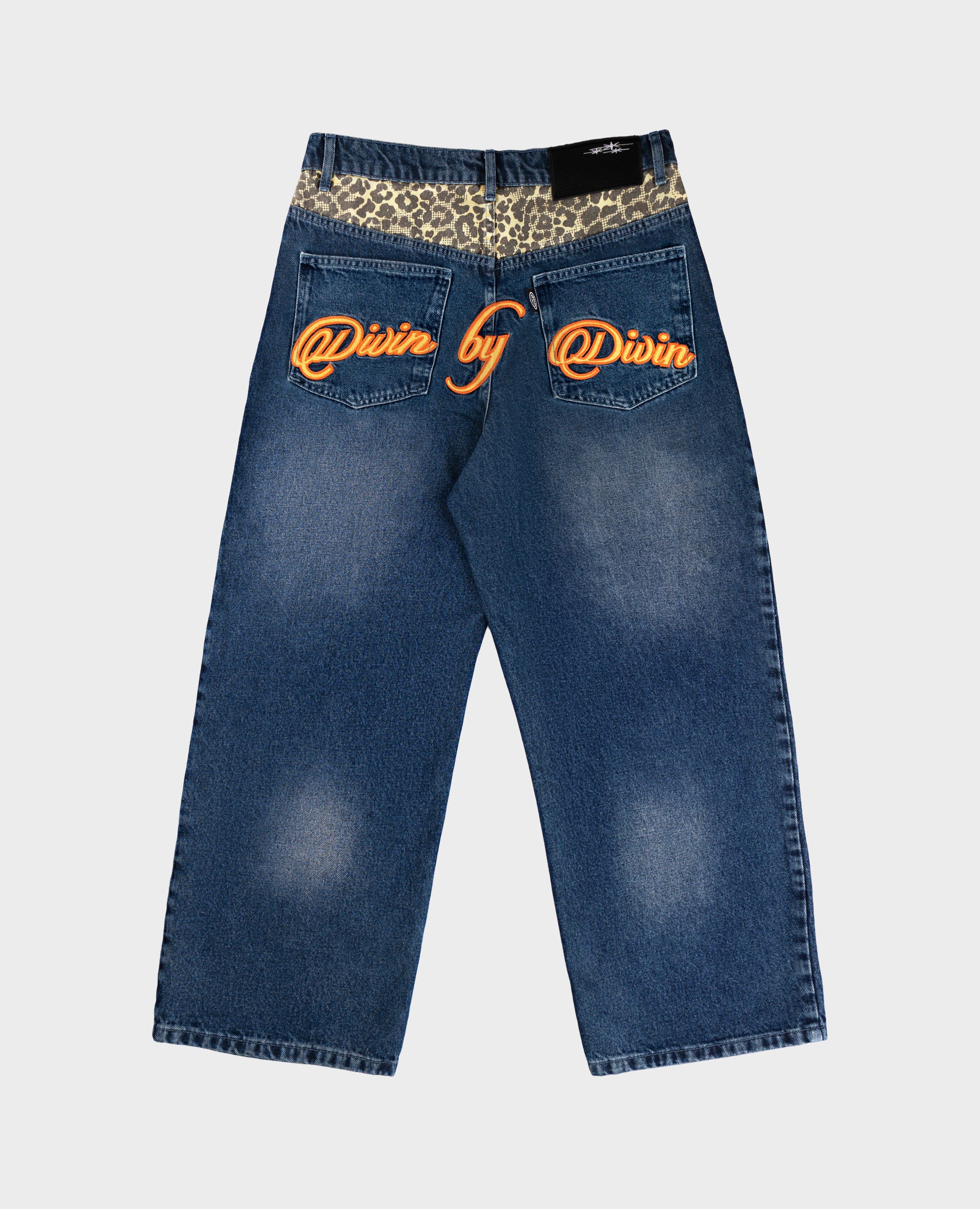 BLAUER LEOPARDEN-POCKET-DENIM