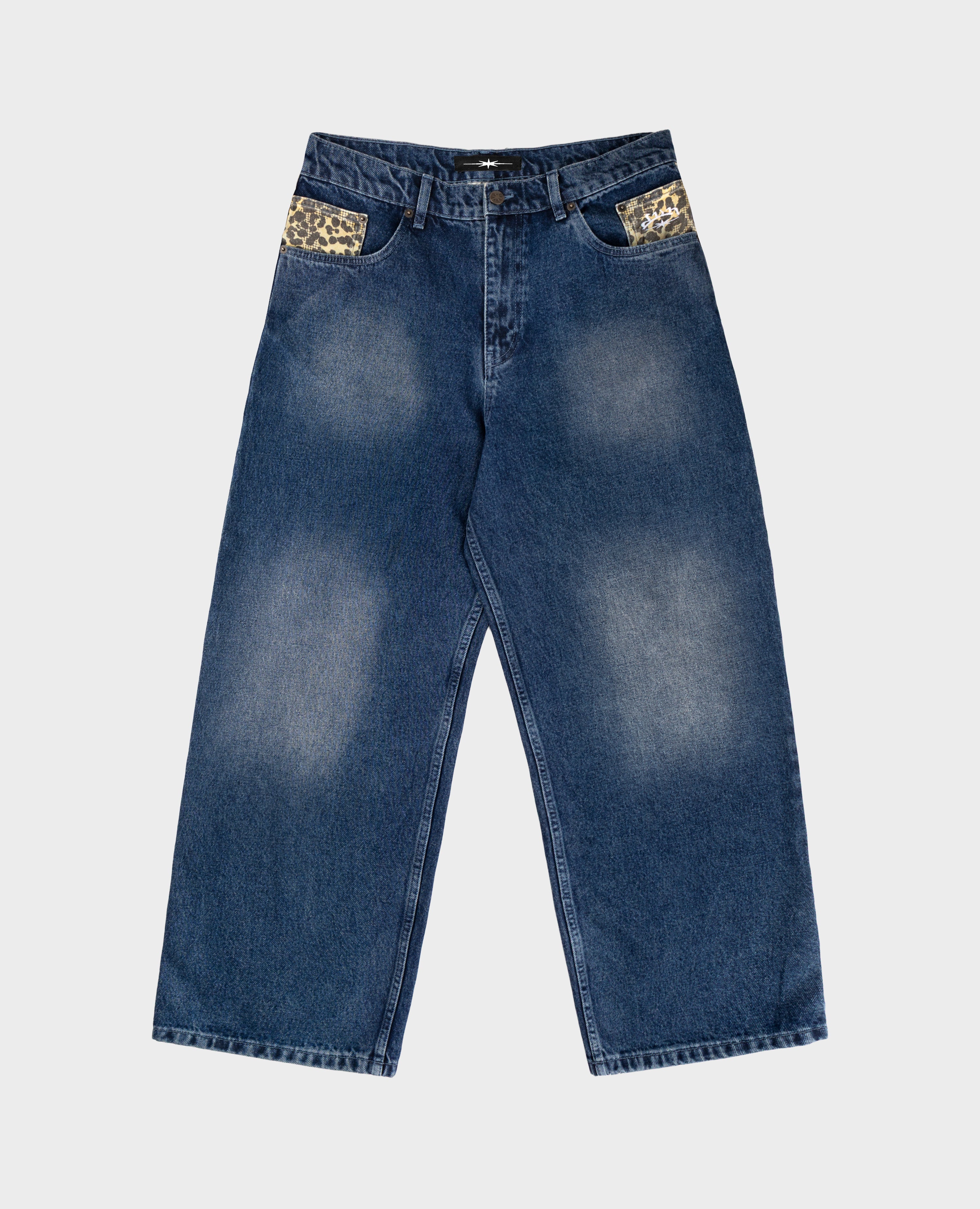 BLAUER LEOPARDEN-POCKET-DENIM