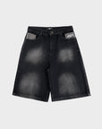 Schwarze Jeans-Shorts mit Leopardenmuster und Taschen