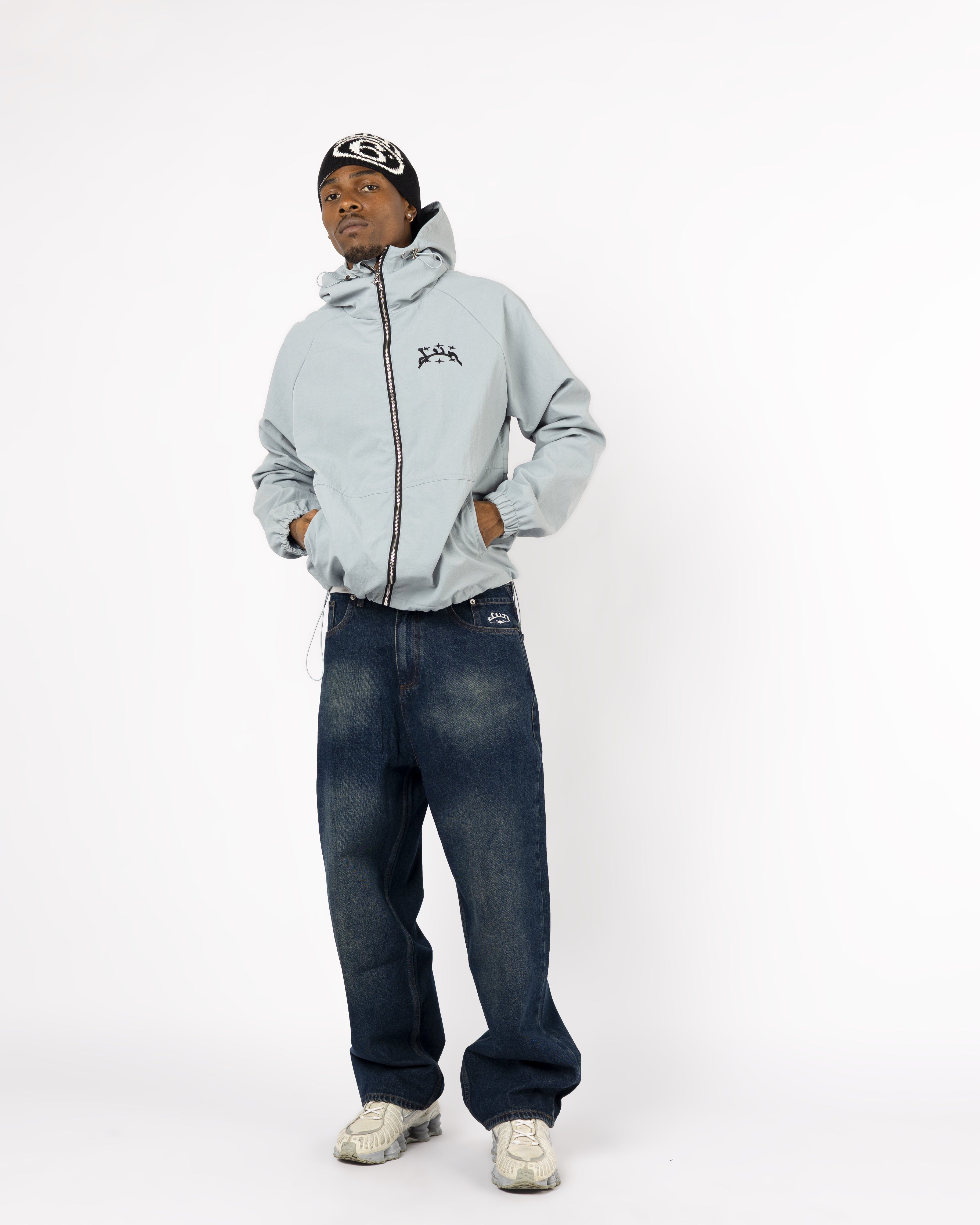 BLAUE WINDBREAKERJACKE